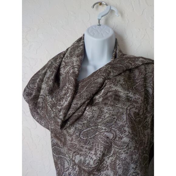 Time and Tru Brown Cream Paisley Wrap Scarf with Tassels 75x27" Soft Rayon Blend - Picture 6 of 8
